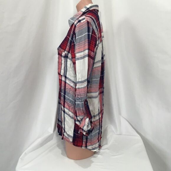 Love, Fire Plaid Button Down Shirt In Red (C15) - Picture 2 of 7